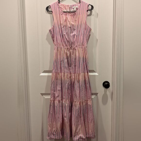 Cottagecore Gingham Tiered Midi Dress Charter Club Ombre Ruffle Spring Size M - Picture 2 of 7